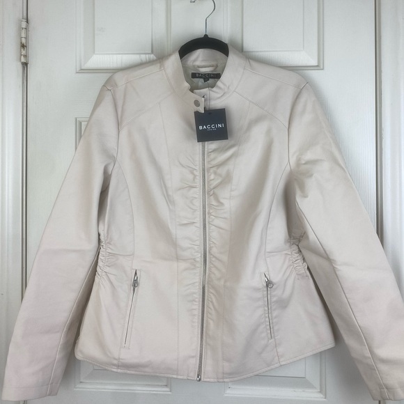 Baccini Jackets & Blazers - Baccini Faux Leather Cream Zip Up Jacket NWT Large